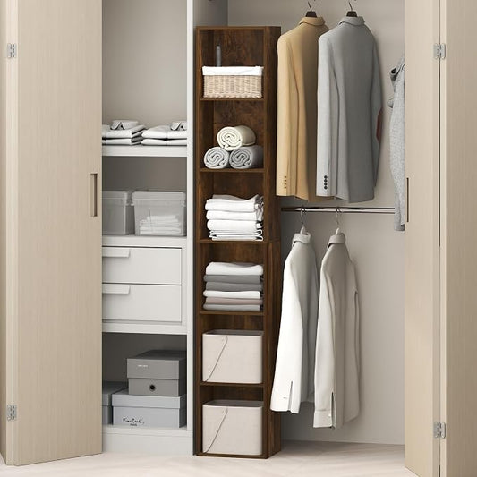 Furinno Cubicle 6-Tier Closet Organizers and Storage, Closet Organizer, Open Shelf Closet Storage, 21.1" W, for Wardrobe, Bedroom, Living Room, Amber Pine