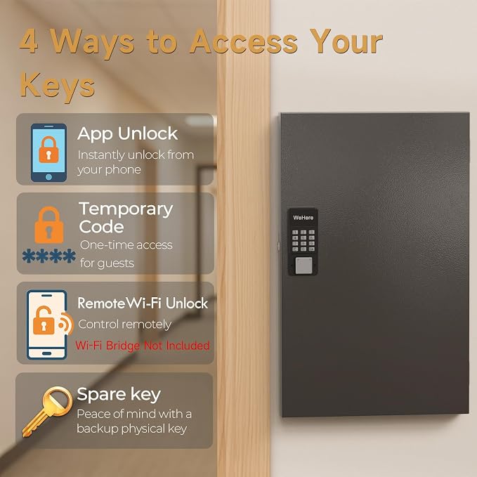 96 Key Lock Box Smart Key Organier Cabinet with Keypad & App for Office | Wall Mounted Lockbox use App, Custom & One Time Password, WiFi (Need W100 Bridge) Unlock for School, Office, Fleet, Hotel