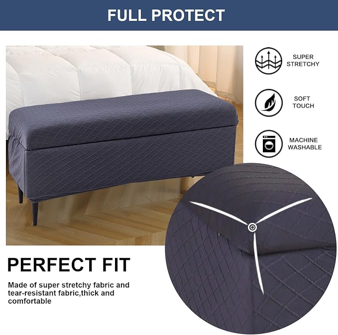 FUANGUI Ottoman Cover Slipcovers Rectangular Folding Stretch | Storage Bench Footrest Sofa Stool Covers Footstool Protector with Elastic Bottom, Removable Washable,Large