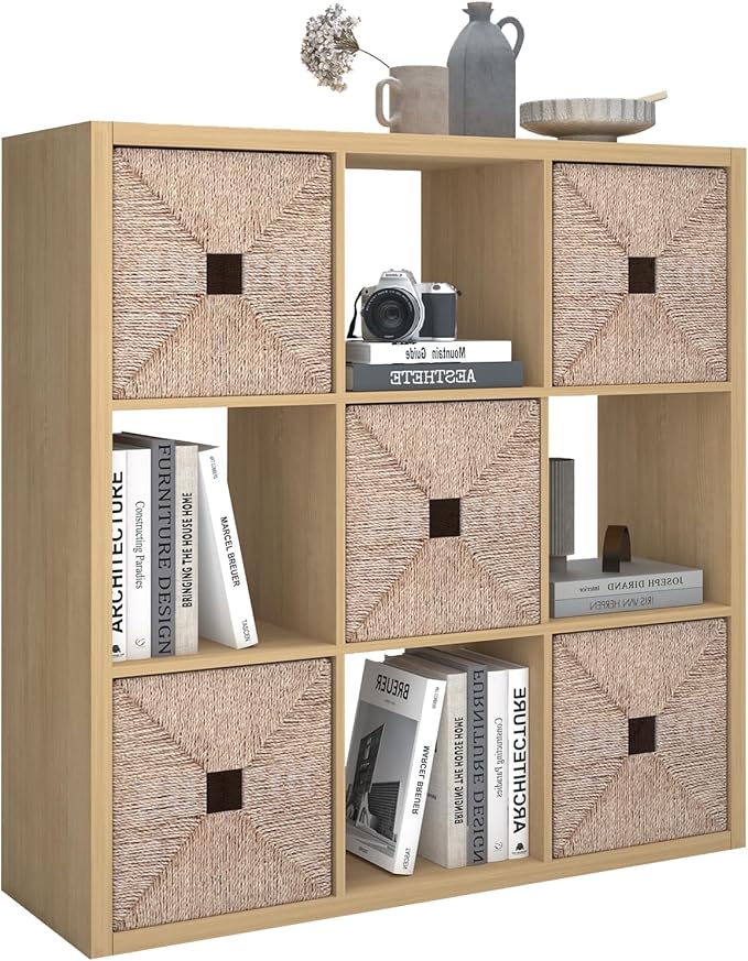 9 Cube Storage Organizer Shelf, Oak Color, 11 Inch | 2026 Wooden Thick Frame, Anti-Tipping Kits, Reversible Open Back Bookcase, Horizontal and Vertical Dual-use