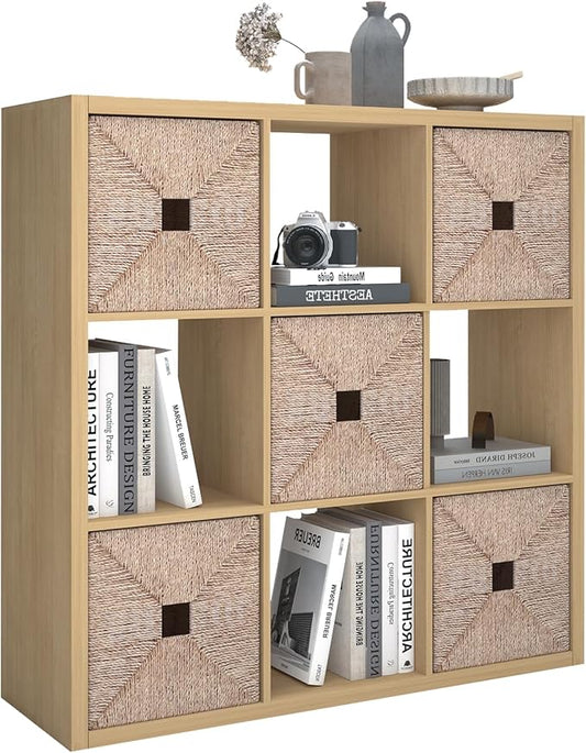 9 Cube Storage Organizer Shelf, Oak Color, 11 Inch | 2026 Wooden Thick Frame, Anti-Tipping Kits, Reversible Open Back Bookcase, Horizontal and Vertical Dual-use