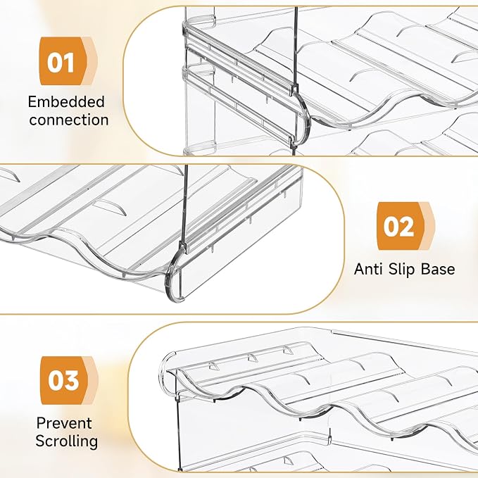 Stackable Water Bottle Organizer Large Compartment Water Bottle Holder | 2 Tier Clear Water Bottle Organizer for Cabinet, Water Bottle Rack for Kitchen Organization and Storage - Hold 8 Bottles