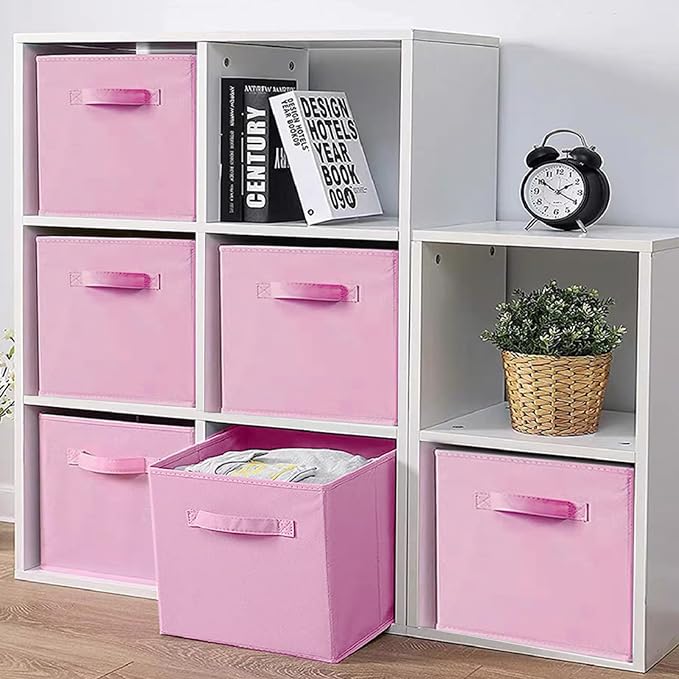Pink Storage Bins 3Pack 9.0"x7.5"x7.5" Fabirc Foldable Closet Toy Organizer Collapsible Cloth