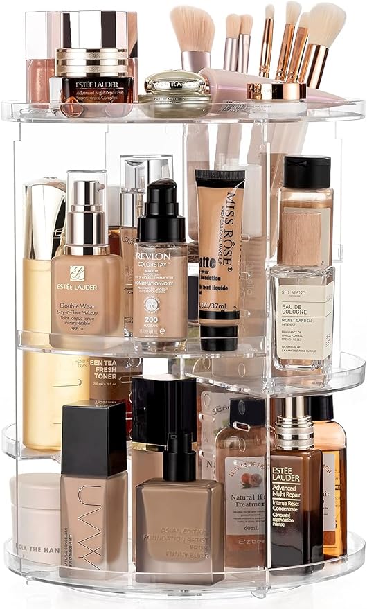 HBlife 360 Rotating Makeup Organizer Adjustable Carousel Large Capacity Revolving Perfume Organizer Skincare Organizers Cosmetic Storage Spinning Holder for Vanity, Clear