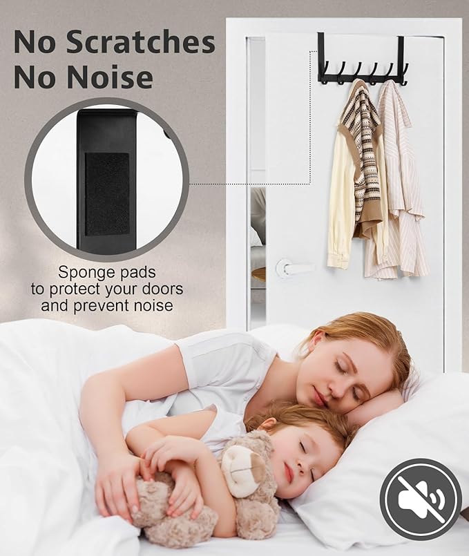 Optish Over The Door Hooks, Door Hanger Hooks for Hanging, Over The Door Towel Racks for Bathroom, Coat Rack Door Towel Hanger Towel Hooks (2Pack, Black)