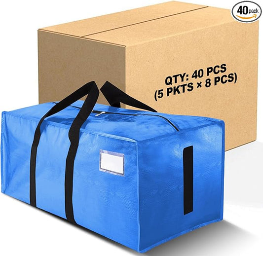 HOMESURE Supports 200lbs Heavy Duty Moving Bags - Strong Zipper & Wrap-Around Handles - Water-Resistant Storage Totes, Durable Alternative to Moving Boxes - 40 Pack - Sky Blue