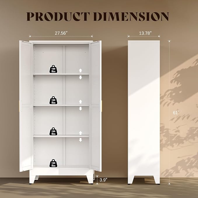 61" H White Storage Cabinet,Metal Pantry Cabinets with Doors,Tall Cabinet,Kitchen Pantry Storage Cabinets