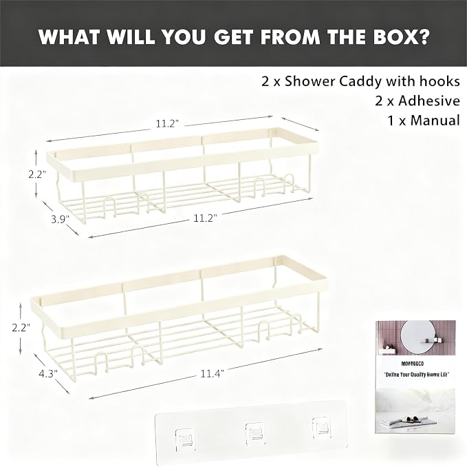 Moforoco Shower Caddy Shelf Organizer Rack, Self Adhesive Black Bathroom Shelves Basket, Home Farmhouse Wall Inside Organization and Storage Decor Rv Accessories, First Camper Apartment Essentials