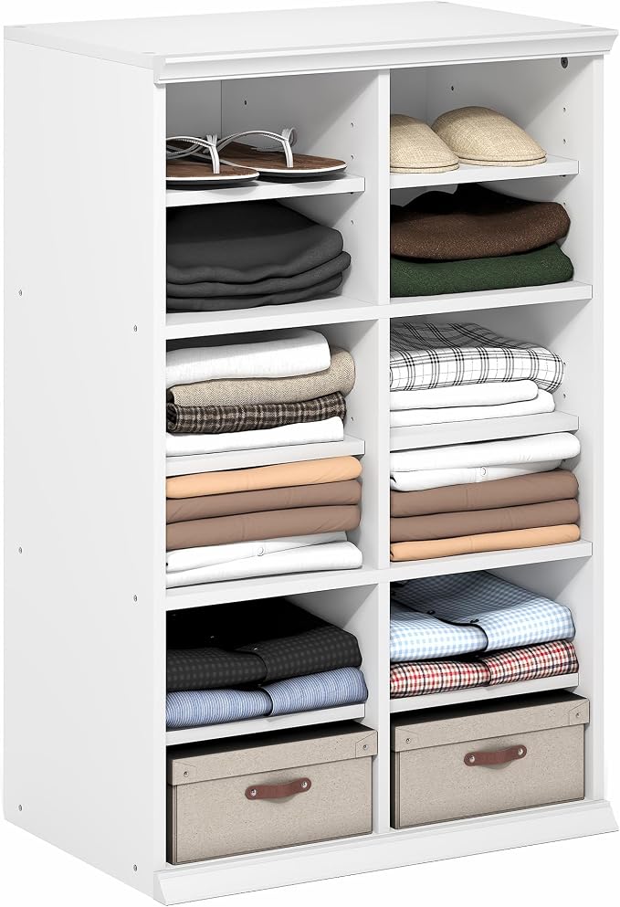 Furinno FANO Closet Organizers and Storage, 12-Cube Closet Organizer with Adjustable Shelves, Stackable Open Shelf Closet Shelves, 15.9 x 23.6 x 36.2 for Wardrobe, Bedroom, Living Room, White