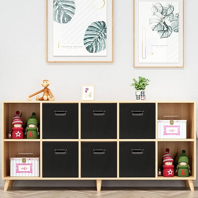 Yunkeeeper storage bins Cubes, Fabric Cube Organizer with Handle, Foldable Cube Bins for Cloth or Accessary Storage, 11x11x11, Set of 3, (Black)