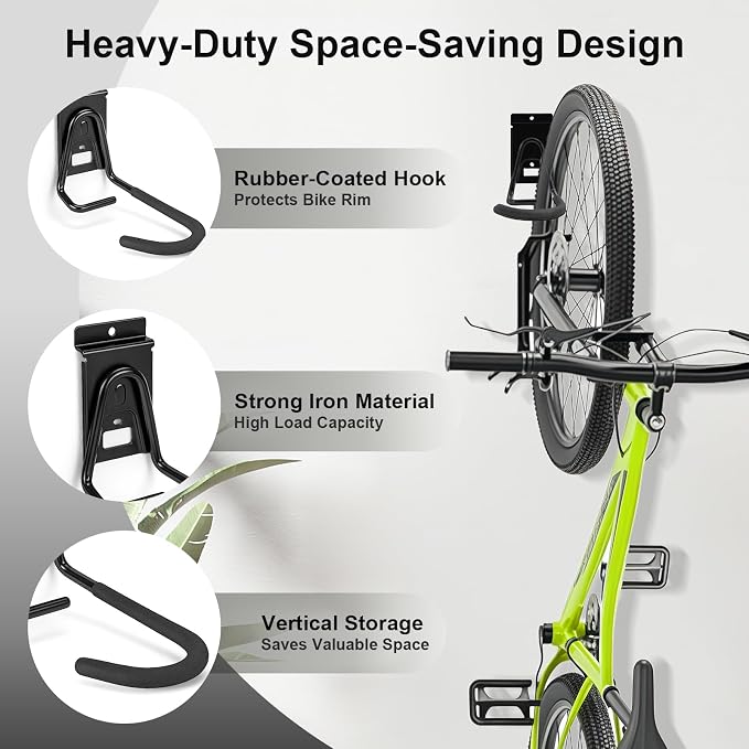Slatwall Bike Hooks, Heavy Duty Bicycle Hangr with PVC Coating, Wall Mount Vertical Bicycle Storage Rack - 4 Pack
