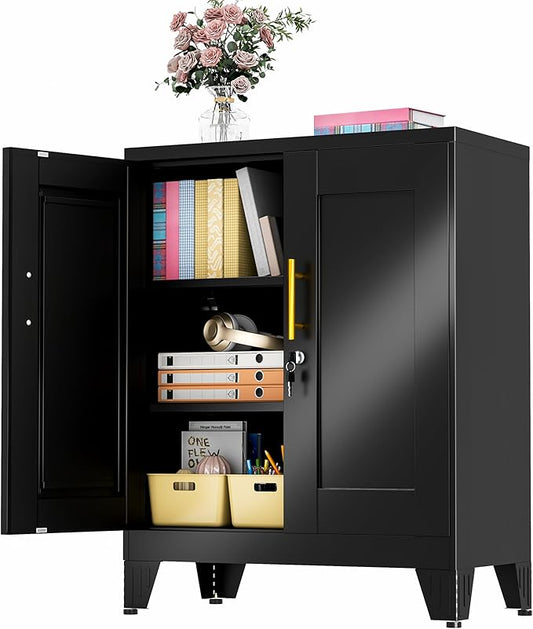 GAIOUS 36" Tall Metal Storage Cabinet with Lock, Locking Cabinet with 2 Doors and 2 Adjustable Shelves, Black Bathroom Floor Cabinets, Freestanding Locked File Cabinets for Home/Office/Garage
