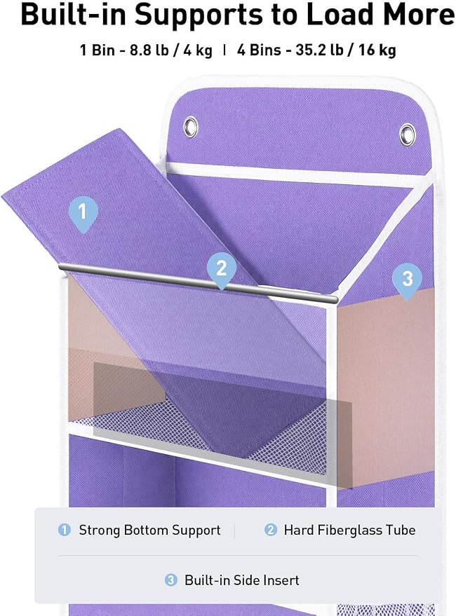 Yecaye Over the Door Organizer forNursery Closet 35.2lbs Load Purple 4 Tier | Over the Door Storgae for Newborn Baby Essential Diaper Baby Clothes, College Dorm Room Essentials, Stuffed Animal Storage