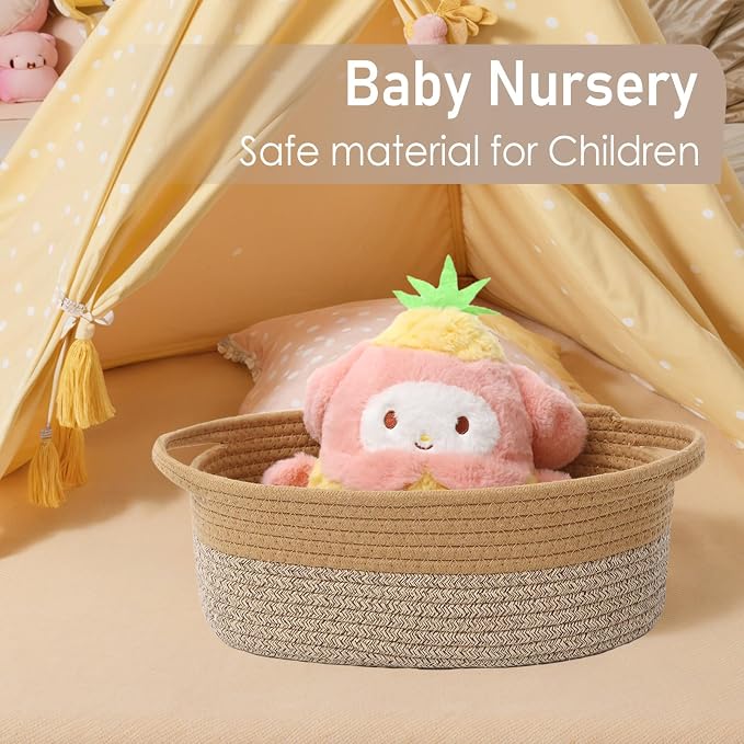 JMvicyroam Small Woven Basket, Empty Gift Basket, Jute&Brown/1 Pack | Small Gift Basket, Cotton Rope, 12 x 8 x 75 in, Handles, Includes Ribbon and Bag, Birthday Gift Basket