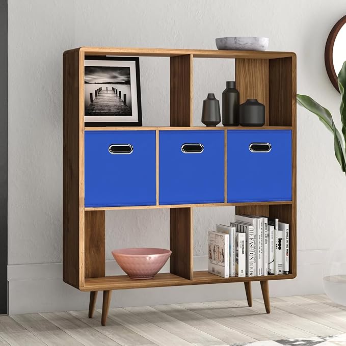 Black Foldable Storage Cubes Bins, Fabric Storage Box Cubes Organizer Baskets with Dual Handles for Home Organizer,Set of 6,(Dark Blue)