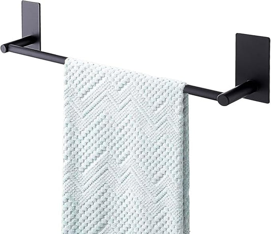 Songtec Adhesive Towel Bar Black 16-Inch, Stick On Bath Towel Rack No Drill, Strong Adhesion Tape Mount Towel Holder, Stainless Steel - Black