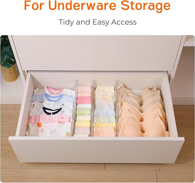 8 Pack 4" High Drawer Dividers for Clothes, 10.2"-16.5" Expandable Dresser Drawer Organizers, Adjustable Plastic Clear Drawer Separators for Kitchen, Baby Clothing, Socks, Underwear, Bedroom