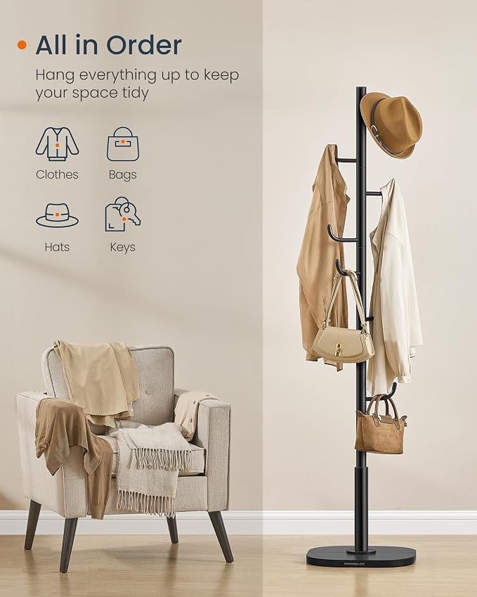 SONGMICS HOME Cactus-Shaped Coat Rack, Freestanding Coat Tree, Coat Hanger Stand with 8 Sturdy Hooks, with Curved Ends, for Clothes, Hats, Bags, Ink Black URCR039B01