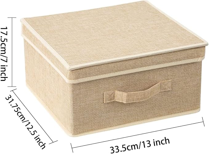 Storage Bins with Lid, Foldable Clothing Storage Box case with Handle for Closet, Bedroom, Home, Gray+Apricot, 13L x 12.5W x 7H inch