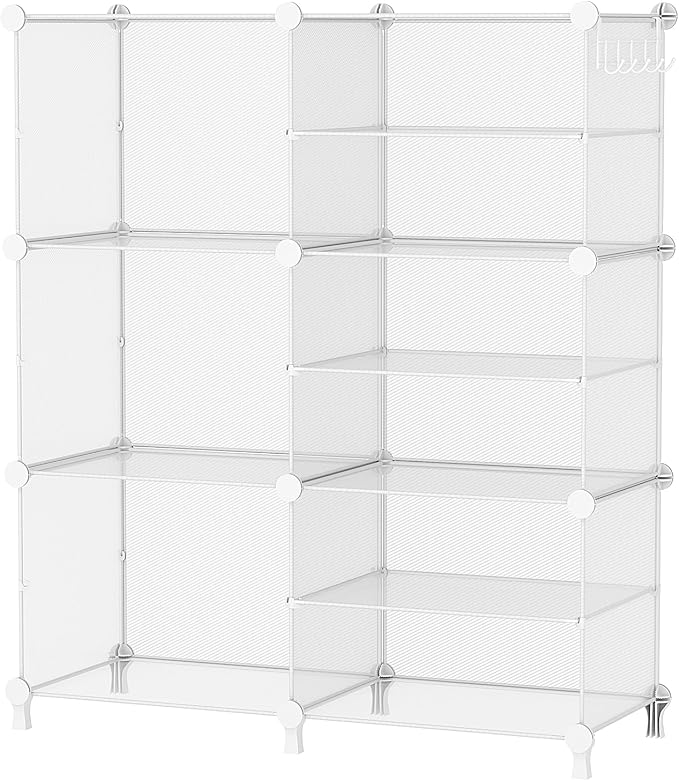 AWTATOS Closet Organizer 6 Cube Storage Shelves, Transparent Twill | Portable Closet Clothes Organizers Storage Shelf DIY Stackable Cubby Shelving for Closet Bedroom Living Room Office