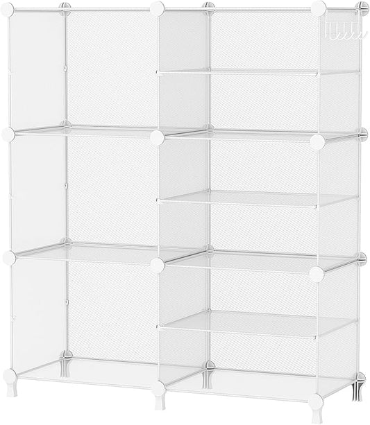 AWTATOS Closet Organizer 6 Cube Storage Shelves, Transparent Twill | Portable Closet Clothes Organizers Storage Shelf DIY Stackable Cubby Shelving for Closet Bedroom Living Room Office