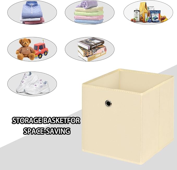 Foldable Storage Cubes Bins ,11 Inch Cloth Storage Cube Fabric Storage Box Cubes Organizer Baskets with Handles for Home Organizer Set of 3 (Creamy-White)