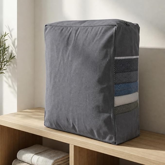 3 Pcs Cotton Canvas Sweater Storage Bag, 20"x14"x5" Closet Organizer Bag | Breathable Material, Mesh Window Design, Dustproof, Moth Proof, Large Capacity, Suitable for Seasonal Clothing, Bedding, etc.