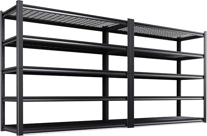 Set of 2 Heavy Duty Garage Shelving 5T Storage Shelves, Adjustable Metal Shelving Unit, Utility Garage Organizer Shelf for Basement, Pantry, Warehouse, Supermarket, 59" W x 19.7" D x 72" H