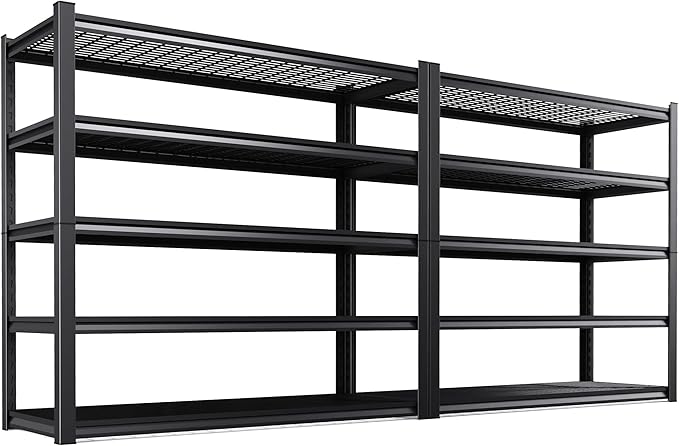 Set of 2 Garage Shelving-2500 lbs 5 Tier Storage Shelves, Adjustable Heavy Duty Metal Shelving Unit and Storage Large Wire Rack, Utility Steel Shelf for Warehouse Industrial Pantry -72"x59"x20", Black