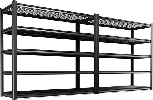 Set of 2 Garage Shelving-2500 lbs 5 Tier Storage Shelves, Adjustable Heavy Duty Metal Shelving Unit and Storage Large Wire Rack, Utility Steel Shelf for Warehouse Industrial Pantry -72"x59"x20", Black