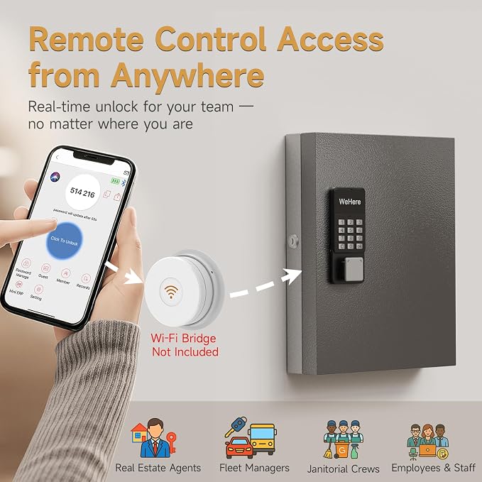 32 Key Lock Box(Plus), Smart Key Cabinet Wall Mount, 4-Way Unlocking, OTP/APP/Fixed Code Unlock,OTP Access Share Remote Unlock, Black