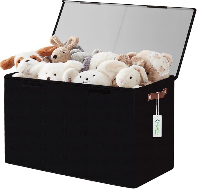Bagnizer Large Toy Storage Box with Lids, Collapsible Sturdy Baby Storage Organizer Chest Bin Basket for Kids, Boys, Girls, Playroom, Nursery, Bedroom, Closet 25"x13"x16" (Black)