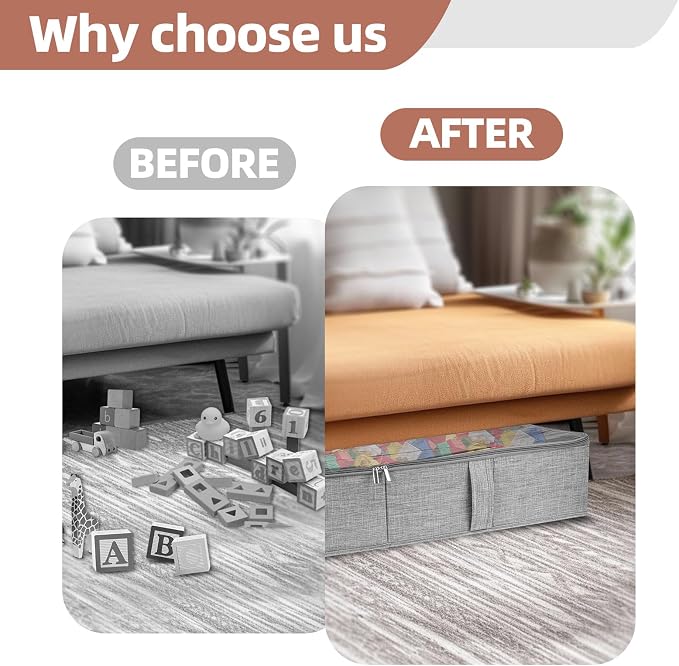 Underbed Storage Containers, 2-Pack Under Bed Toy Storage Boxes with Lids | Foldable Under Couch Storage Bins (31.8×16×5.9in), Clear Lid Toys Organizer for Plush Dolls, Books, Clothes, Shoes & Blankets