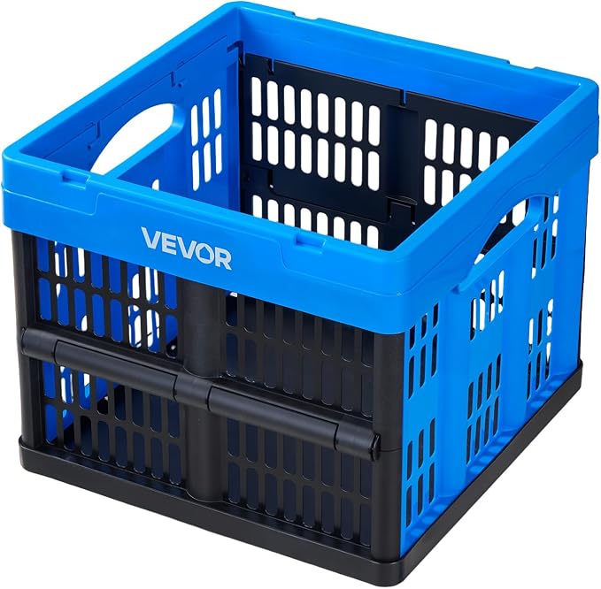 VEVOR Plastic Collapsible Storage Bins, 25L 3 Packs, Stackable Folding Storage Crates with Handles, Holds 22 lbs Per Bin, Foldable Heavy Duty Containers, Space-Saving Baskets, for Home Organizing