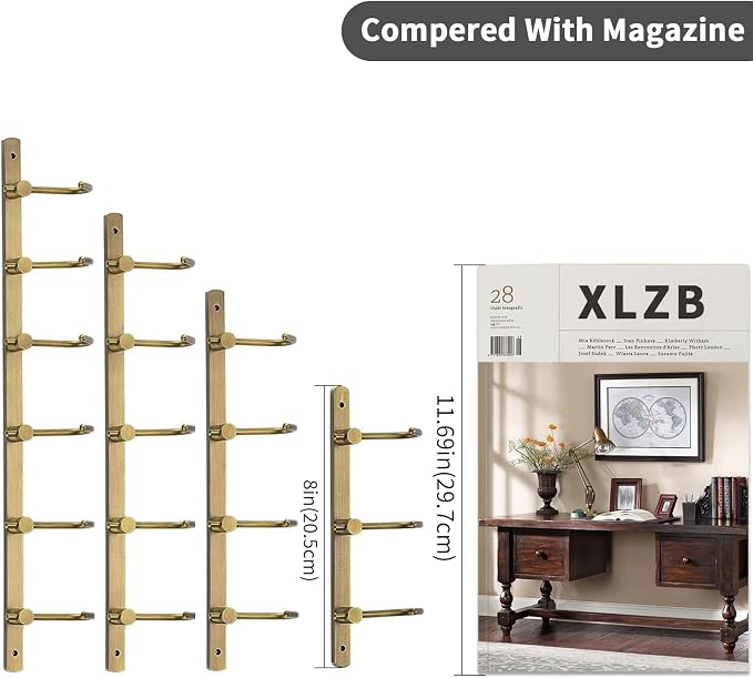 WINCASE Brass Hook Rack, Bathroom Towels Hooks Coat Rack, Antique Bath Wall Hook Vintage Mounted Brushed Brass 6 Hooks