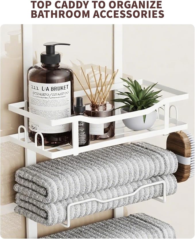 Aetyord Hanging Towel Racks for Bathroom Storage | 6-Tier Over The Door Bath Towel Storage Organizer with Metal Shelf Basket for Small Bathrooms RV Camper White