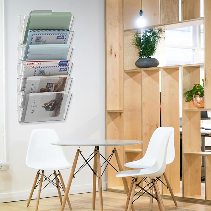 MINDEPOT 6 Pockets Acrylic Wall File Organizer Clear File Holder for Office | Acrylic Wall File Organizer Clear File Holder for Office