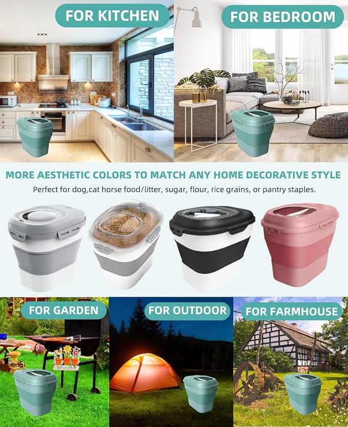 30-35Lbs Dog Food Storage Container Airtight,Collapsible Dog Food Container | Large Pet Food Storage Container with Double Airtight Seal & Magnetic Lid,Cat Food Container with Wheels,2Pcs Container,Scoop