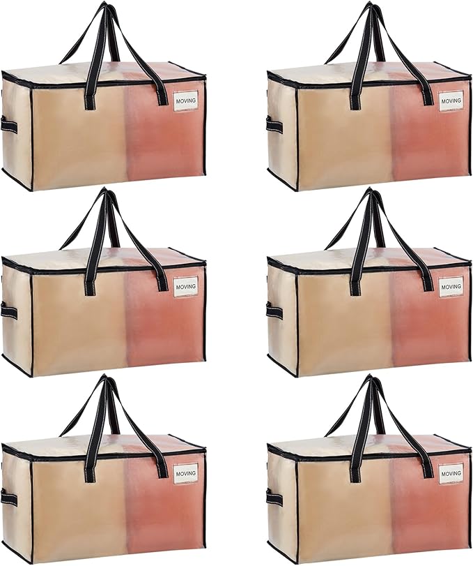 VENO Moving Bags, Storage Bags, Wide Open Top, Clear, 6 Pack | Moving boxes Alternative, Heavy Duty, Packing Supplies, Clothes and Comforter Storage, College Dorm Essentials