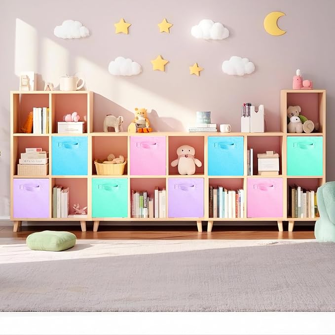 ShellKingdom Storage Bins, Foldable Fabric Storage Cubes, 8 Pack, 4 Colors | Cloth Organizer Drawer For Closet And Toys, 13 X 13 X 13 INCH, (Pink+Lavender+Light Blue+Mint Green)