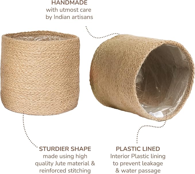 Jute Small Plant Pots- Woven Jute Set of 2, 6.5 inches- Brown | Jute Planter Basket-Woven Rope Covers for Decorating Indoor/Outdoor Succulents Multi-Purpose Storage Bins Modern Style Decor