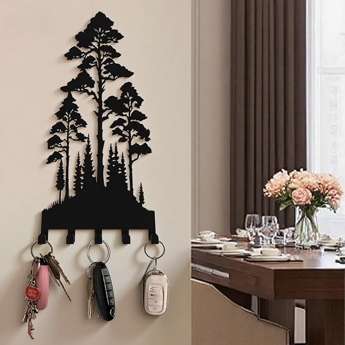 Key Holder Wall Mount with 5 Hooks Entryway Hanger for Car Key Ring Metal Keys Holder on wall Black Key Rack for Home Decor Offcie Appartment