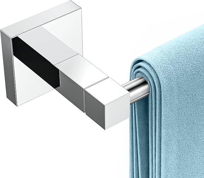 RUACQ Towel Bar 18" Towel Racks for Bathroom Wall Mounted, Chrome | One-Piece Bath Towel Holder, Total Length 20 Inch Single Towel Rod, 304 Stainless Steel Rustproof, Square Base, Heavy Duty