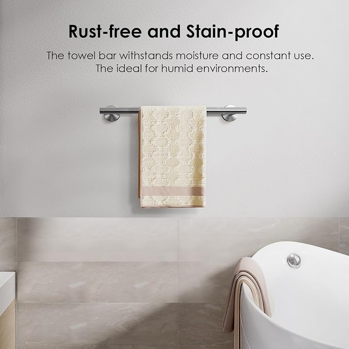 FORIOUS Towel Bar 9" Towel Racks for Bathroom Wall Mounted Brushed Nickel | Total Length 11 Inch, Rustproof, Stainless Steel Towel Holder, Wall Mounted for Bathroom Bedroom, Heavy Duty, Space Saving