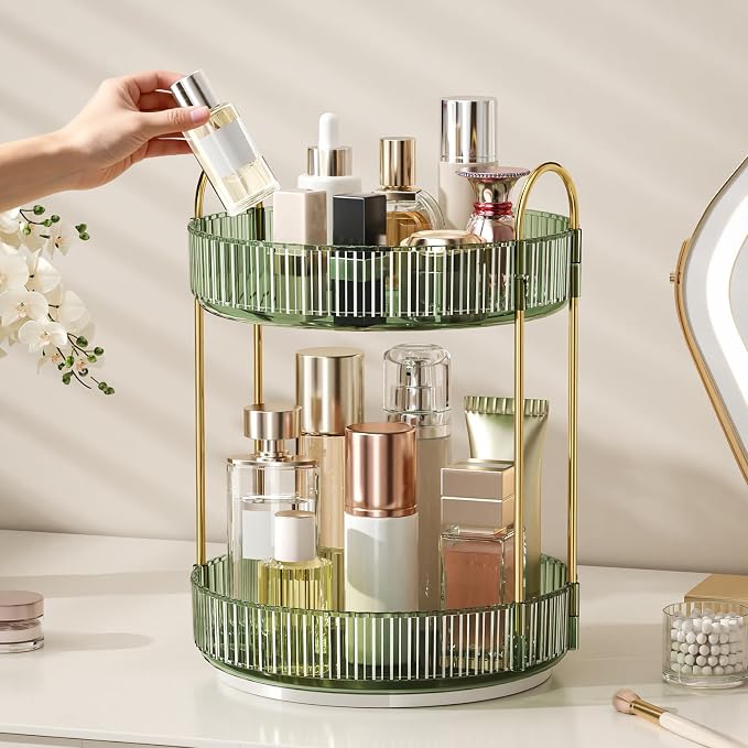 360° Rotating Makeup Organizer, Large Capacity Skincare & Cosmetics Storage | Skincare & Makeup Caddy, Bathroom Counter Organizer, Spinning Storage Tray for Perfume, Dresser, Bedroom, Vanity Countertop