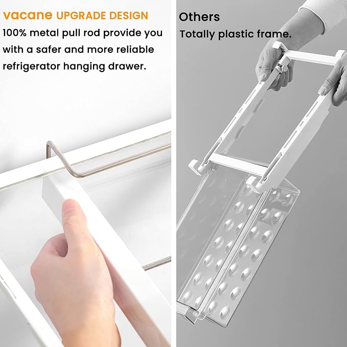 Large Fridge Under Shelf Drawer, Pull Out Refrigerator Drawer Organizer Fridge Organizer Bins, Fridge Storage Container Holder for Produce, Deli Meat, Cheese, Bacon, Easy to Install-L