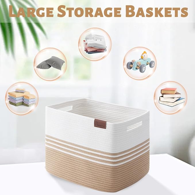 2 Pack Storage Baskets for Organizing, 16'*12"*12" Jute | Laundry Basket for Closet,Woven Rope Blanket Basket, Toy Basket for Living Room, Laundry Room, Bedroom