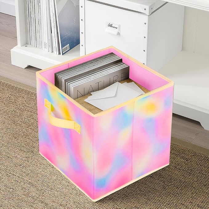 PowerKing Collapsible Storage Cubes, Farbic Storage Bins, Rhyme, 6 Pack | Sturdy, Lightweight, Easy Pull Handle, Closet & Shelf Organizer, Clothes and Toys Storage, 10.5'' x 11'' x 10.5''