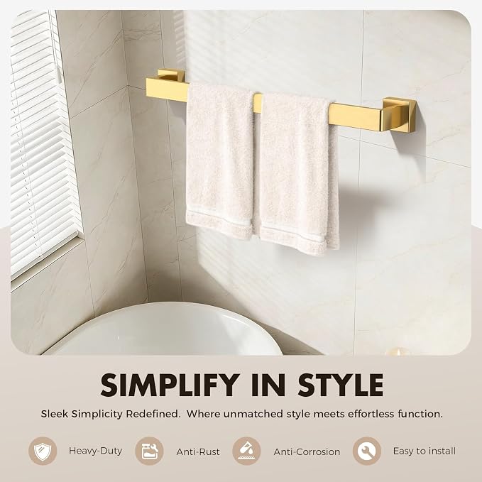 10-Pieces Gold Bathroom Accessories Set, 24 Inch Towel Bar Set | Stainless Steel, Towel Ring, Toilet Paper Holder, Robe Hooks, Towel Racks for Bathroom Wall Mounted, Bathroom Hardware Set