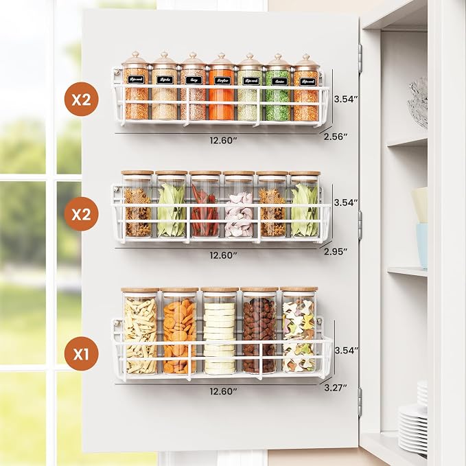 Mystozer 5 Pack Spice Rack Seasoning Organizer Wall Mount, Kitchen Organization Kitchen Storage Spice Shelf Screw or Adhesive Hanging Shelf Basket Spice Organizer Shelf for Kitchen, Pantry (White)